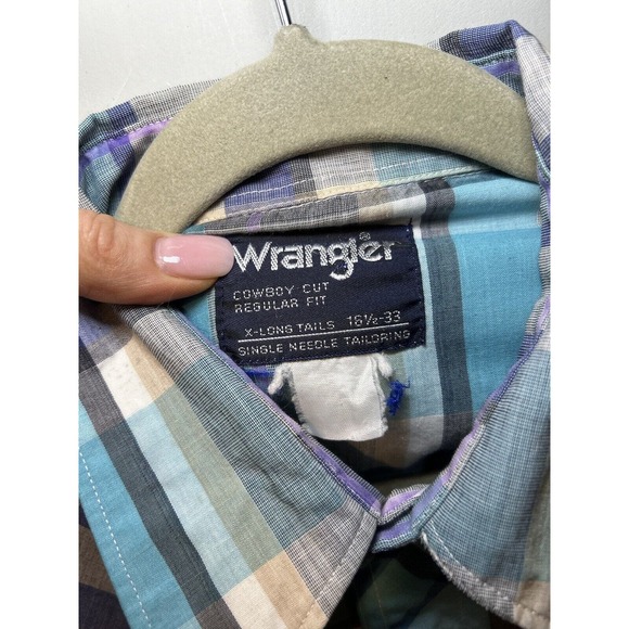 Vintage Wrangler Cowboy Cut X-Long Tails Snap Plaid Size 16.5x33Regular Fit - Picture 3 of 7